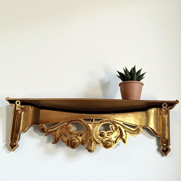 Vtg Dart Ind. Wall Shelf #3056 Gold Ornate Hollywood Regency MCM Roses Gilt USA - Picture 8 of 14